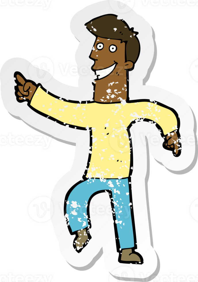 retro distressed sticker of a cartoon grinning man png
