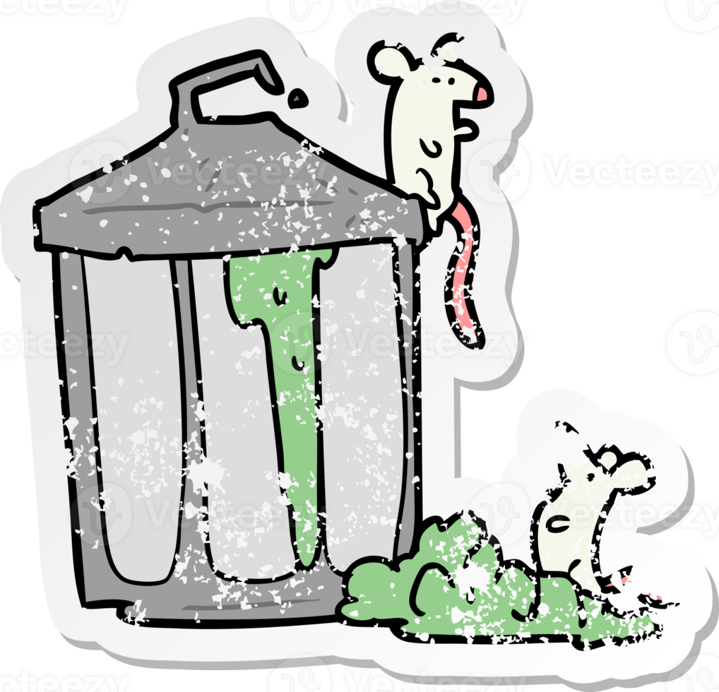 distressed sticker of a cartoon garbage can png
