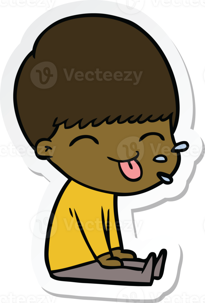 sticker of a cartoon boy sticking out tongue png