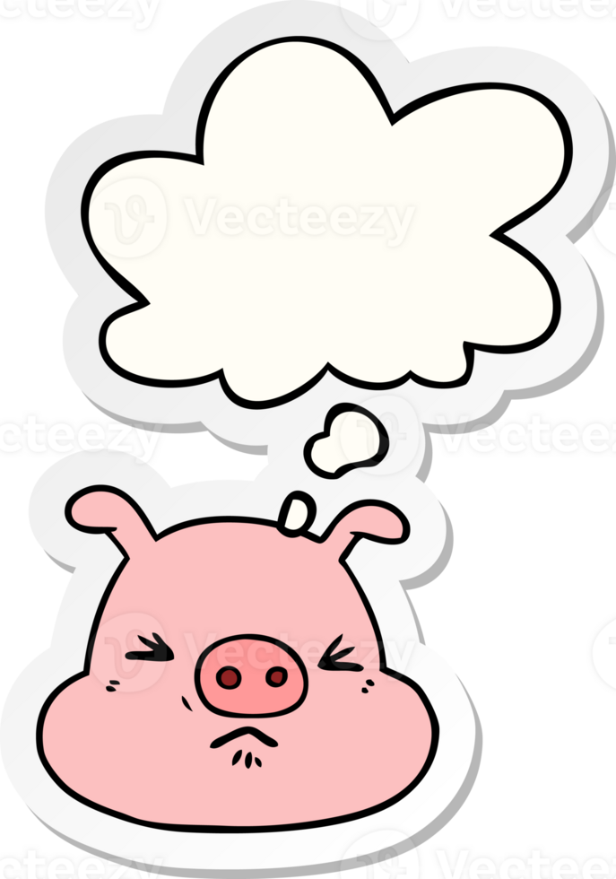 cartoon angry pig face with thought bubble as a printed sticker png