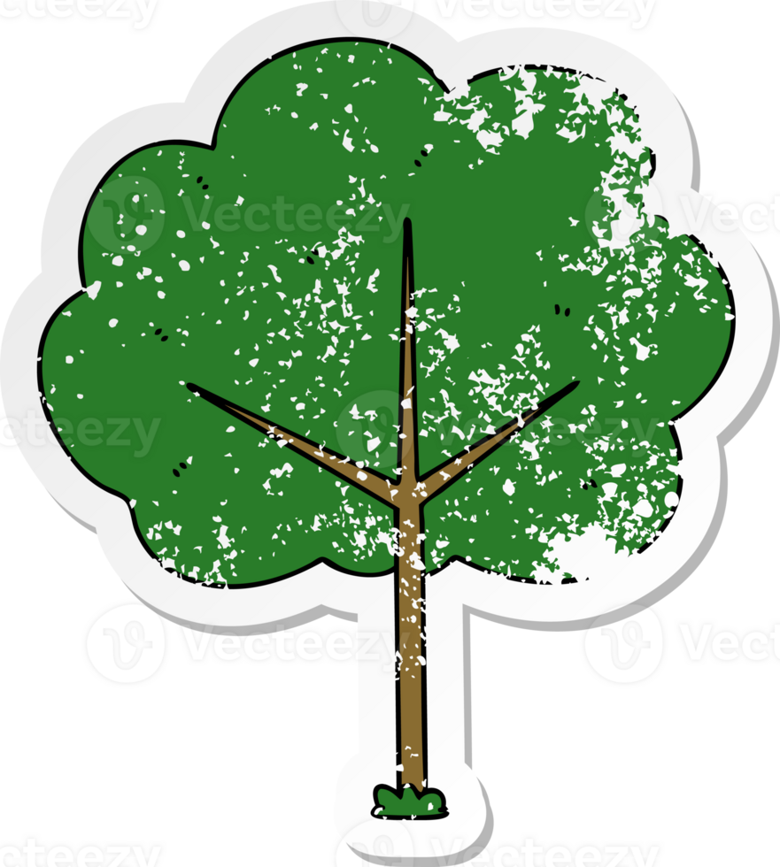 distressed sticker of a quirky hand drawn cartoon tree png