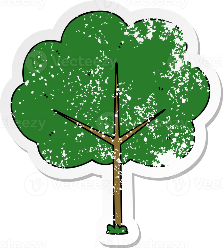 bedrövad klistermärke av en udda handritad tecknad träd png
