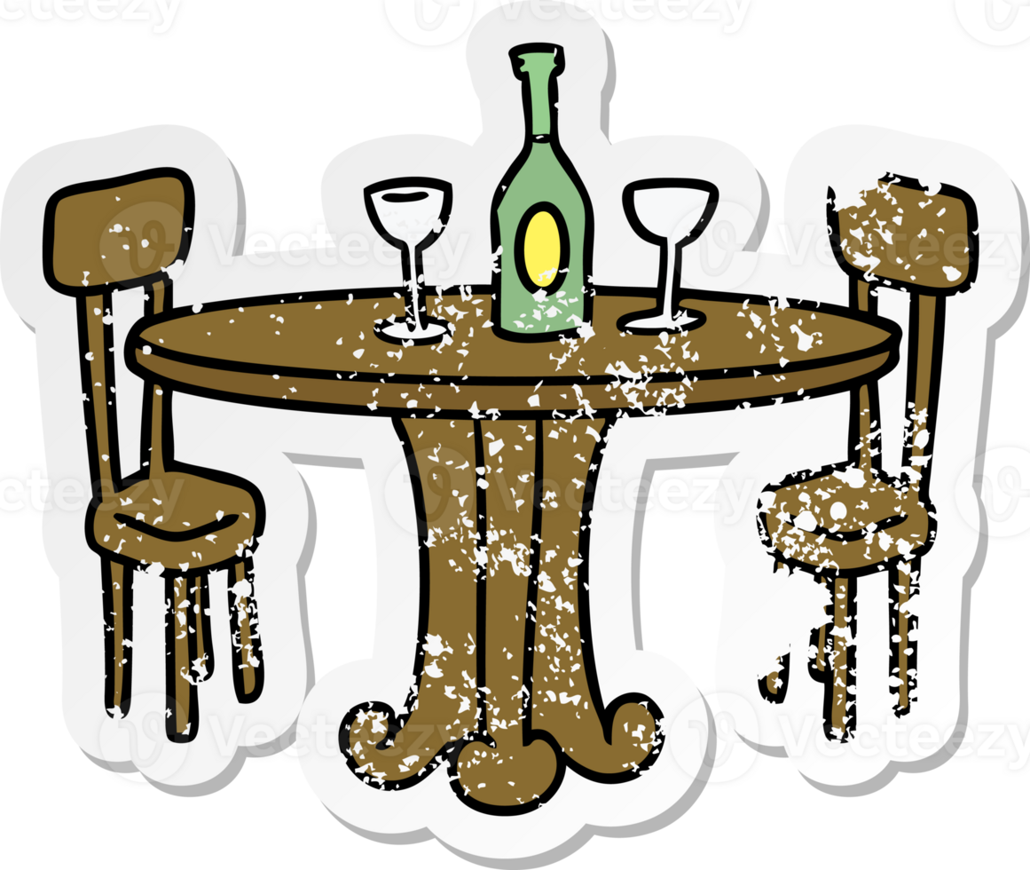 hand drawn distressed sticker cartoon doodle dinner table and drinks png
