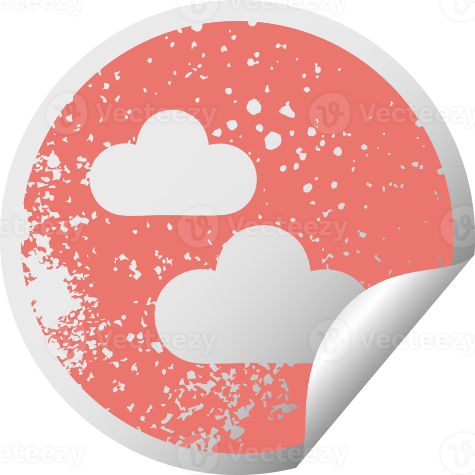 distressed circular peeling sticker symbol of a snow cloud png
