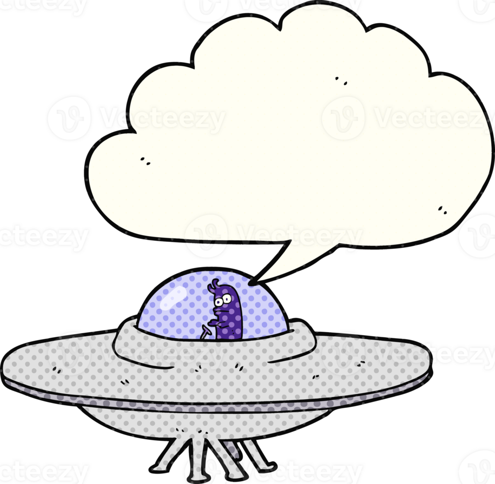 hand drawn comic book speech bubble cartoon flying saucer png