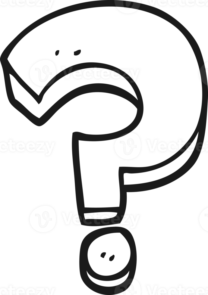 hand drawn black and white cartoon question mark png