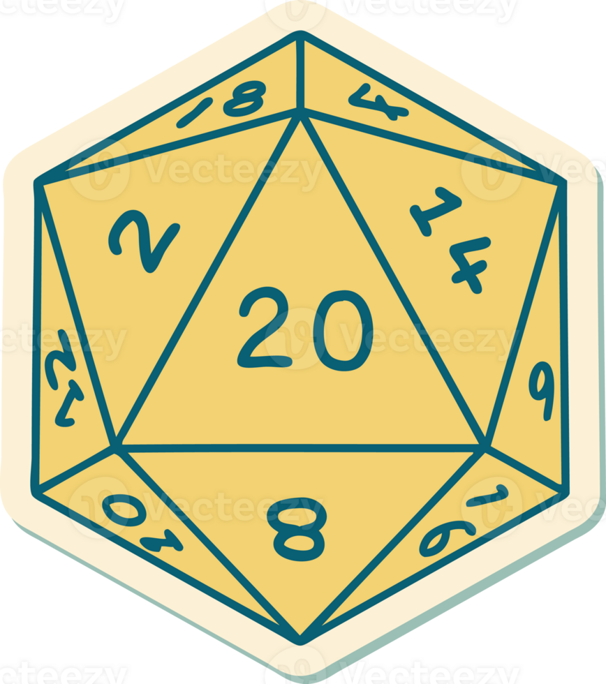 sticker of tattoo in traditional style of a d20 dice png