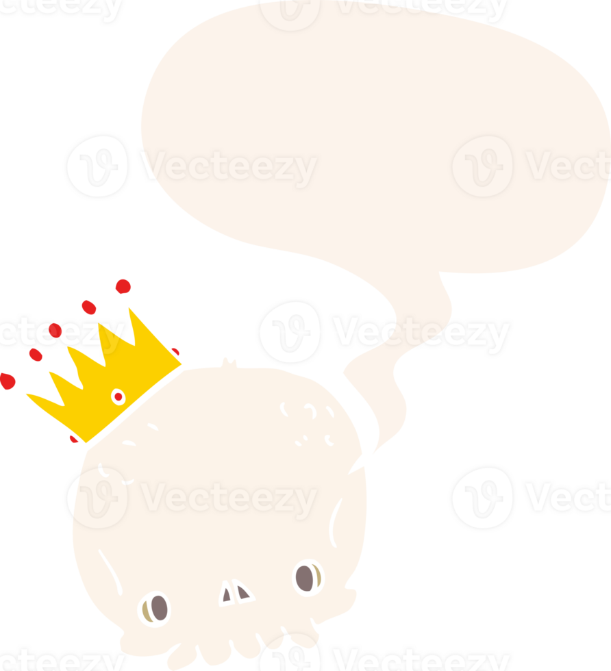 cartoon skull with crown with speech bubble in retro style png