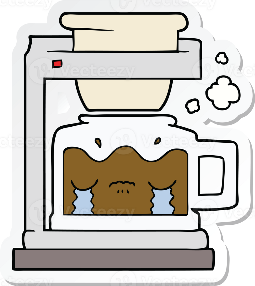 sticker of a cartoon crying filter coffee machine png