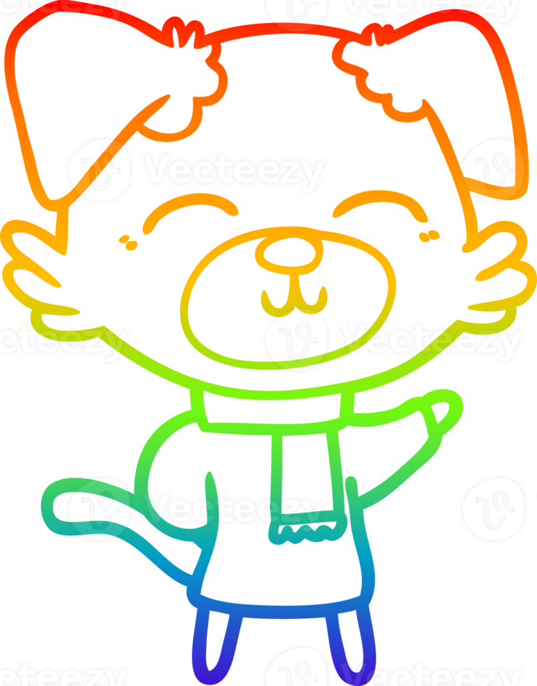 rainbow gradient line drawing of a cartoon dog png