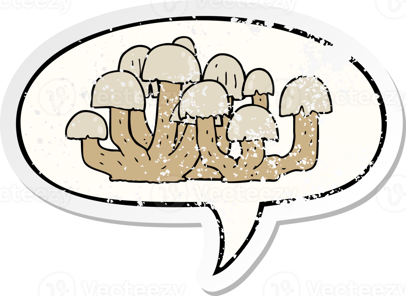 cartoon mushroom with speech bubble distressed distressed old sticker png