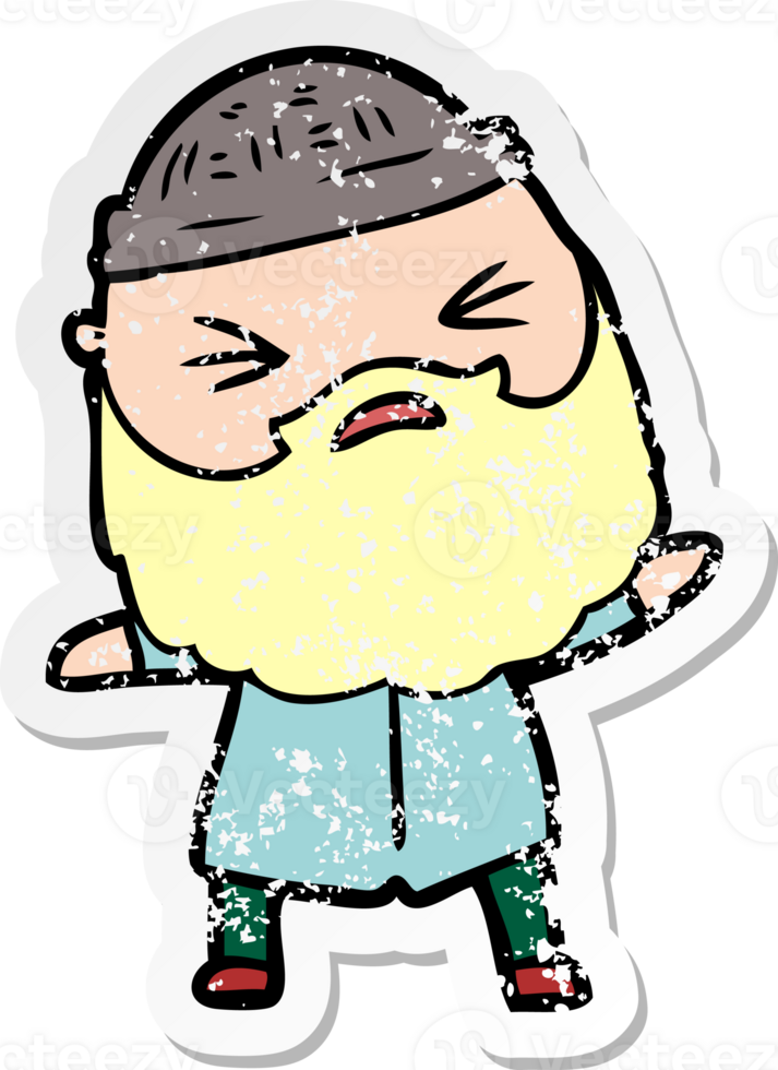 distressed sticker of a cartoon man with beard png