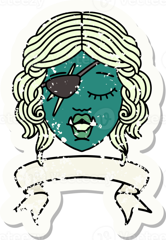Retro Tattoo Style orc rogue character face with banner png
