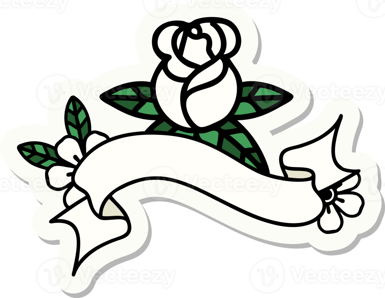 tattoo style sticker with banner of a single rose png