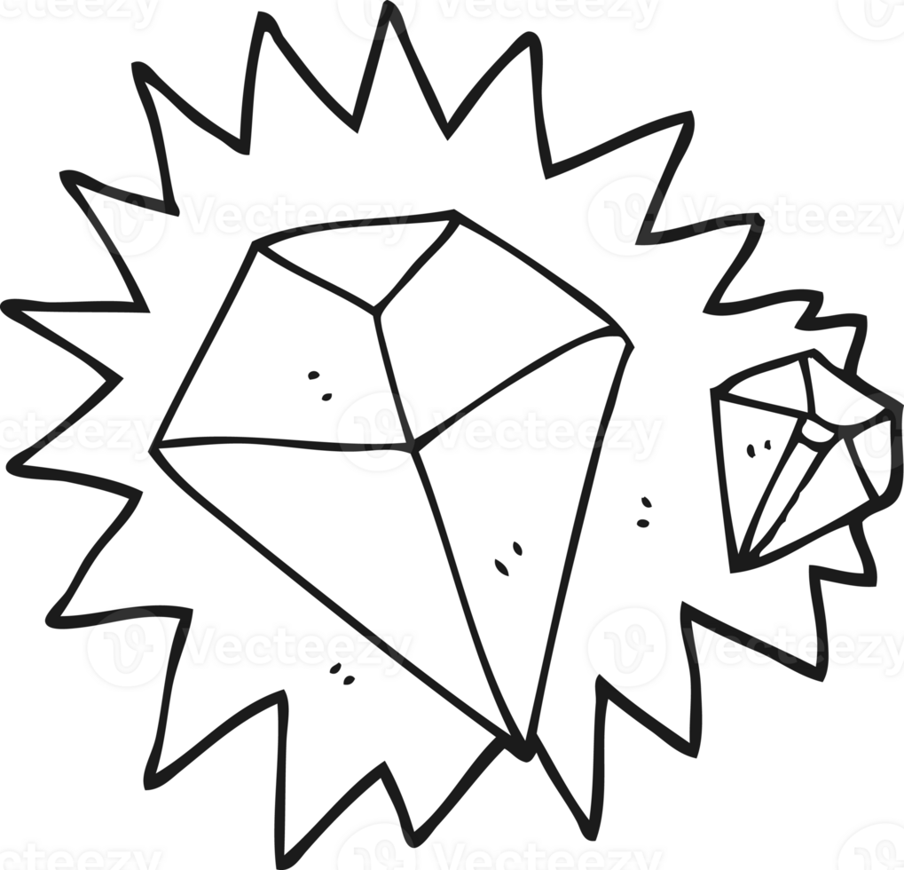 hand drawn black and white cartoon diamonds png