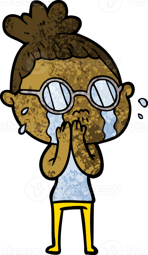 cartoon crying woman wearing spectacles png