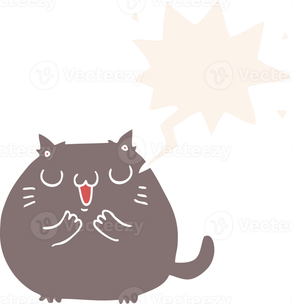 happy cartoon cat with speech bubble in retro style png