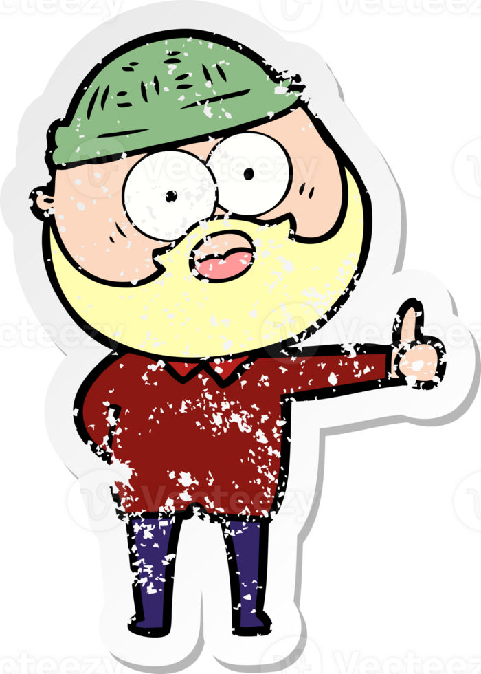 distressed sticker of a cartoon bearded man giving thumbs up sign png