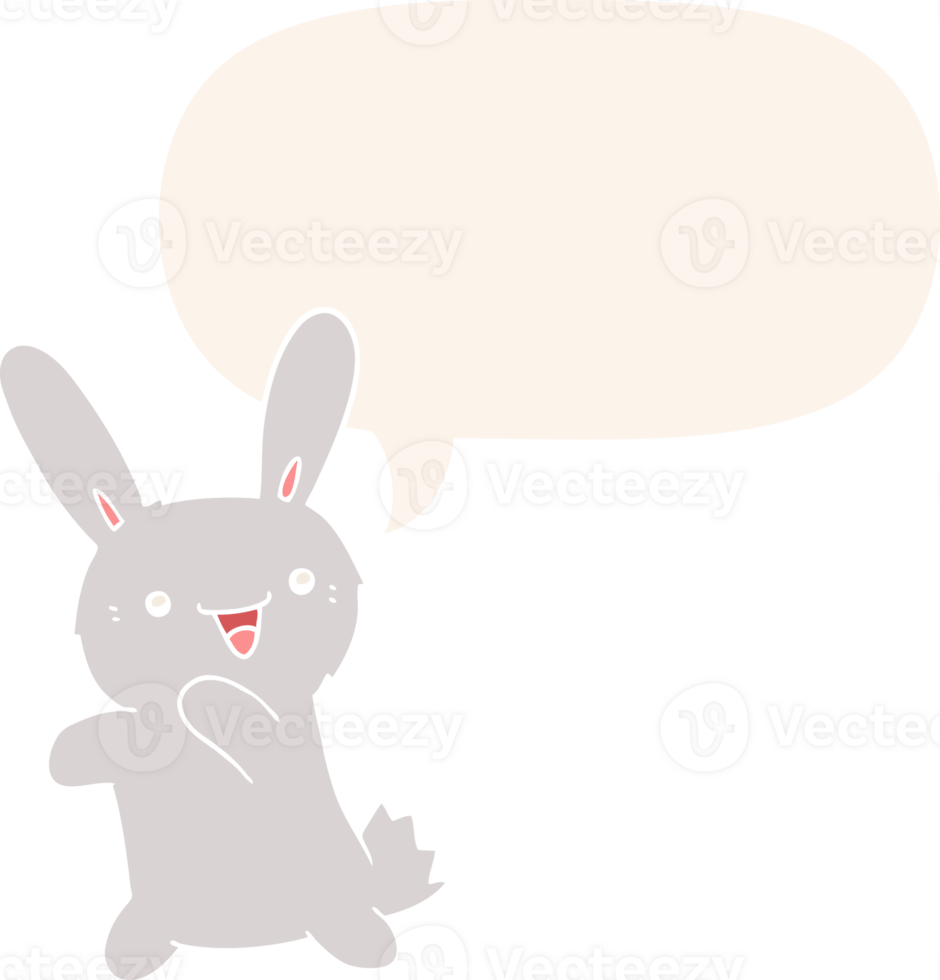 cartoon rabbit with speech bubble in retro style png