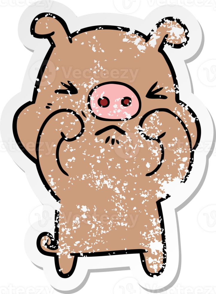 distressed sticker of a cartoon grumpy pig png