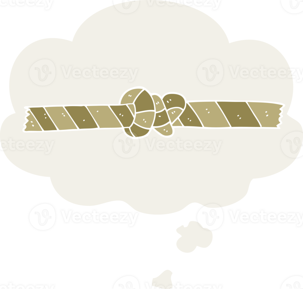 cartoon knotted rope with thought bubble in retro style png