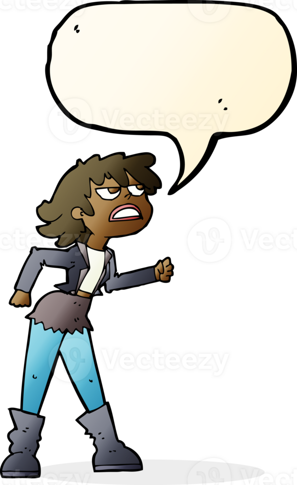 cartoon angry biker girl with speech bubble png