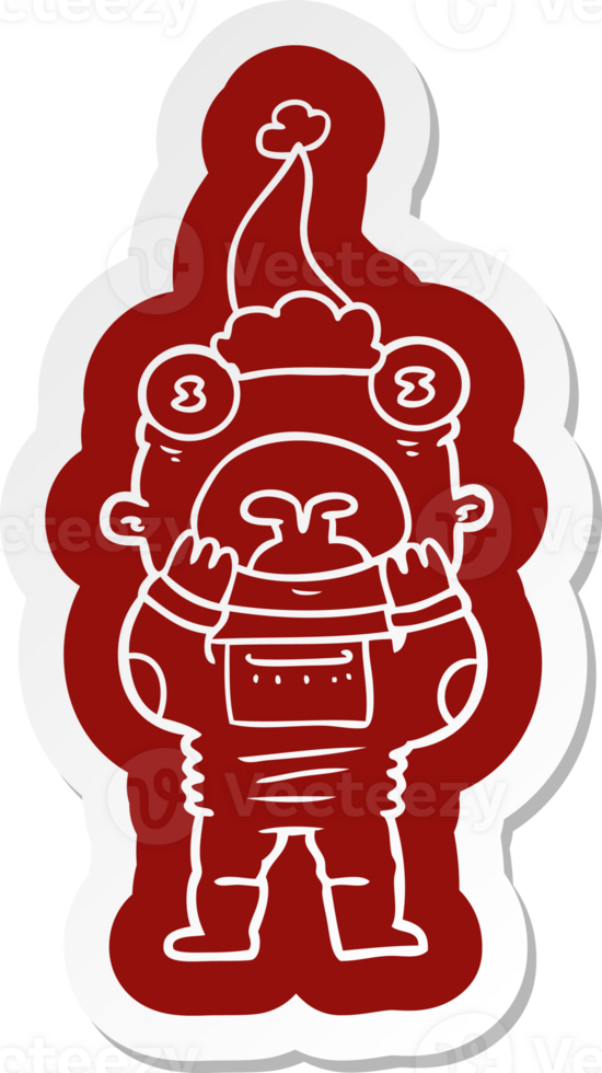 quirky cartoon icon of a alien gasping in surprise wearing santa hat png