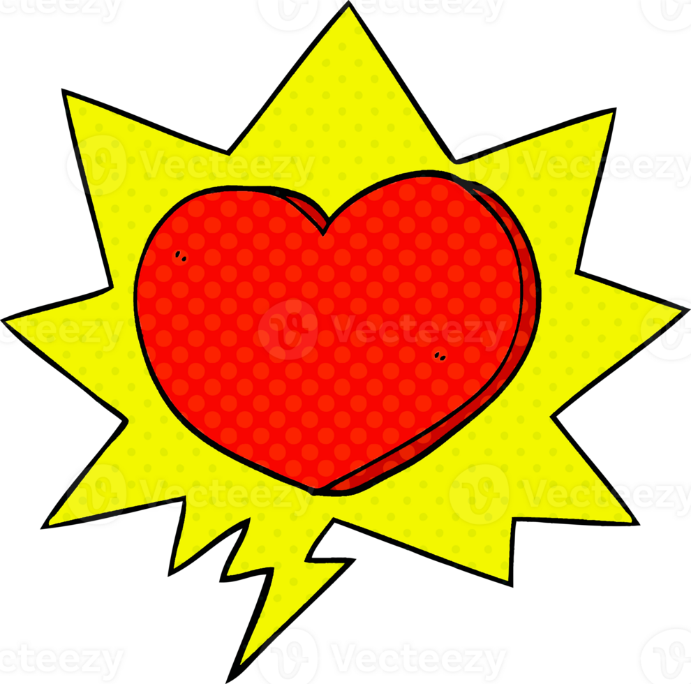 cartoon heart with speech bubble in comic book style png
