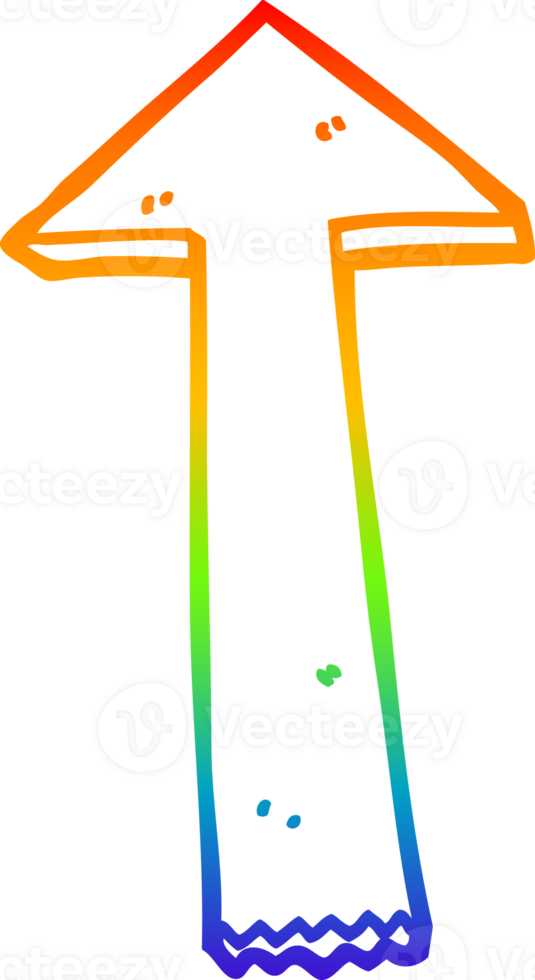 rainbow gradient line drawing of a cartoon pointing arrow png