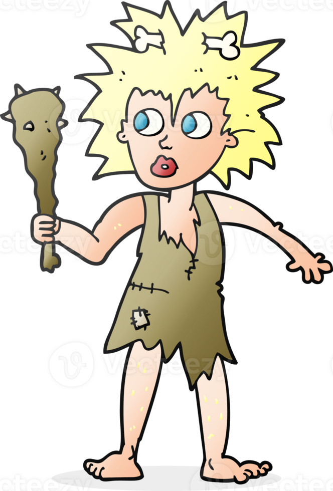 hand drawn cartoon cave woman png
