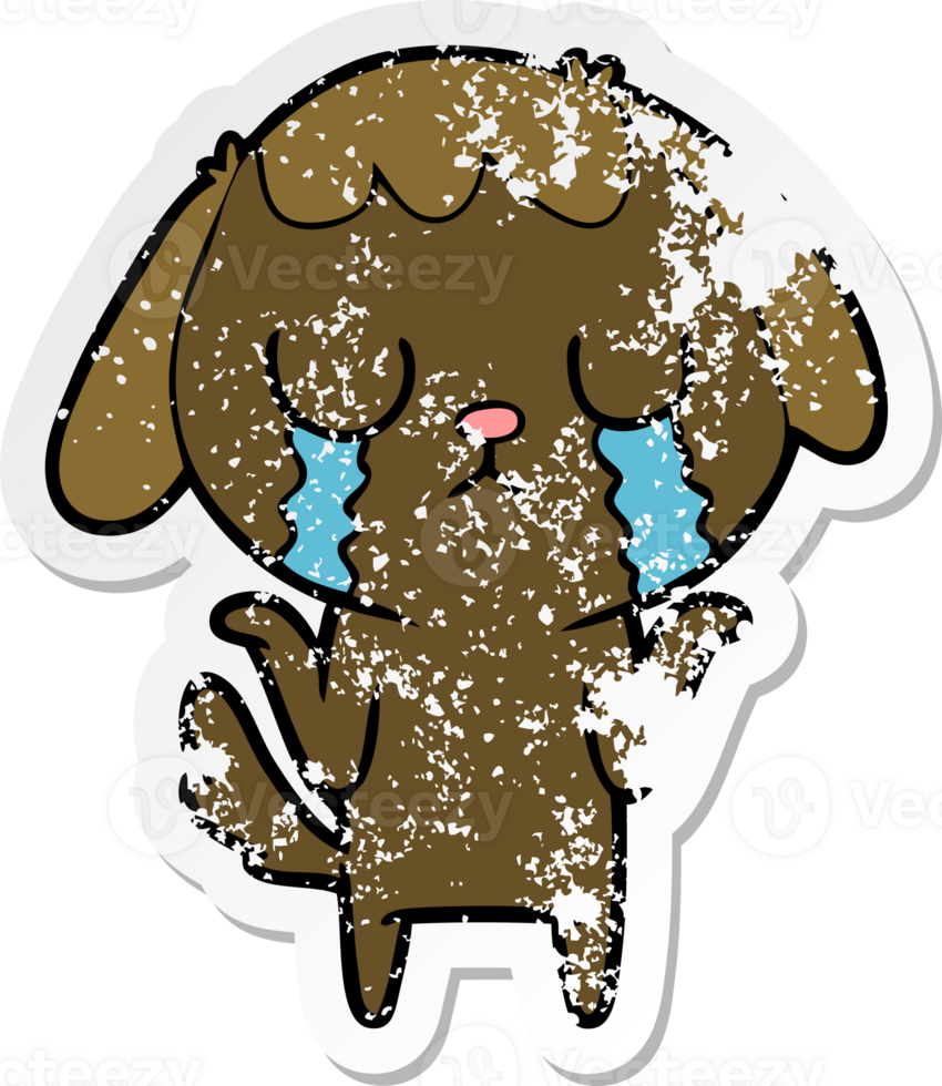 distressed sticker of a cute cartoon dog crying png