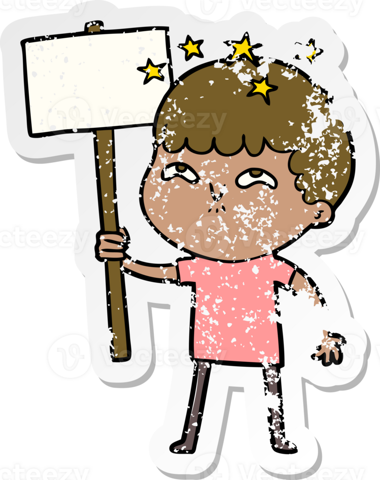 distressed sticker of a cartoon amazed boy png