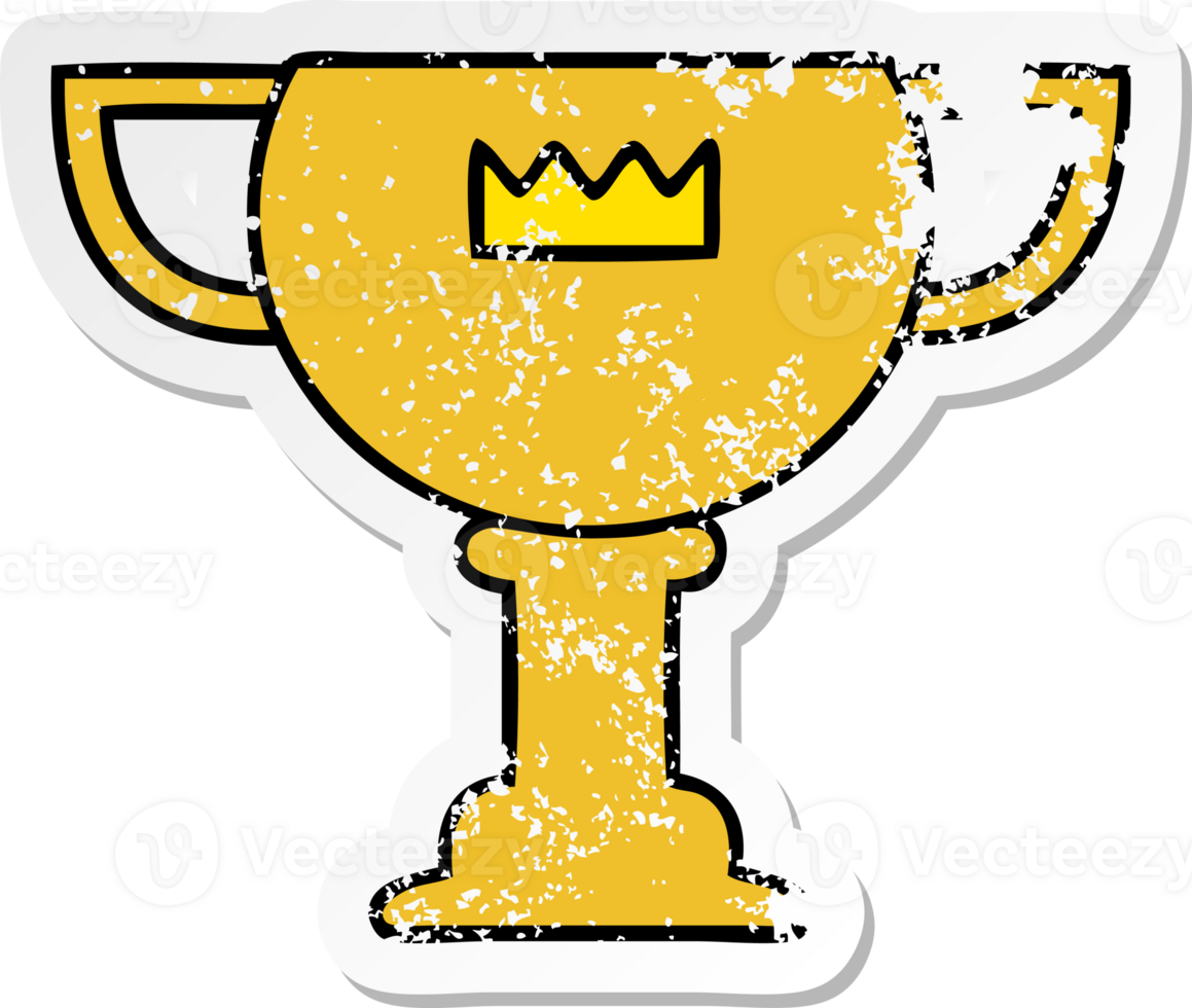 distressed sticker of a cute cartoon gold cup png