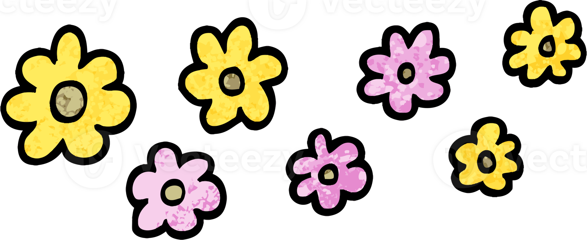 grunge textured illustration cartoon decorative flowers png