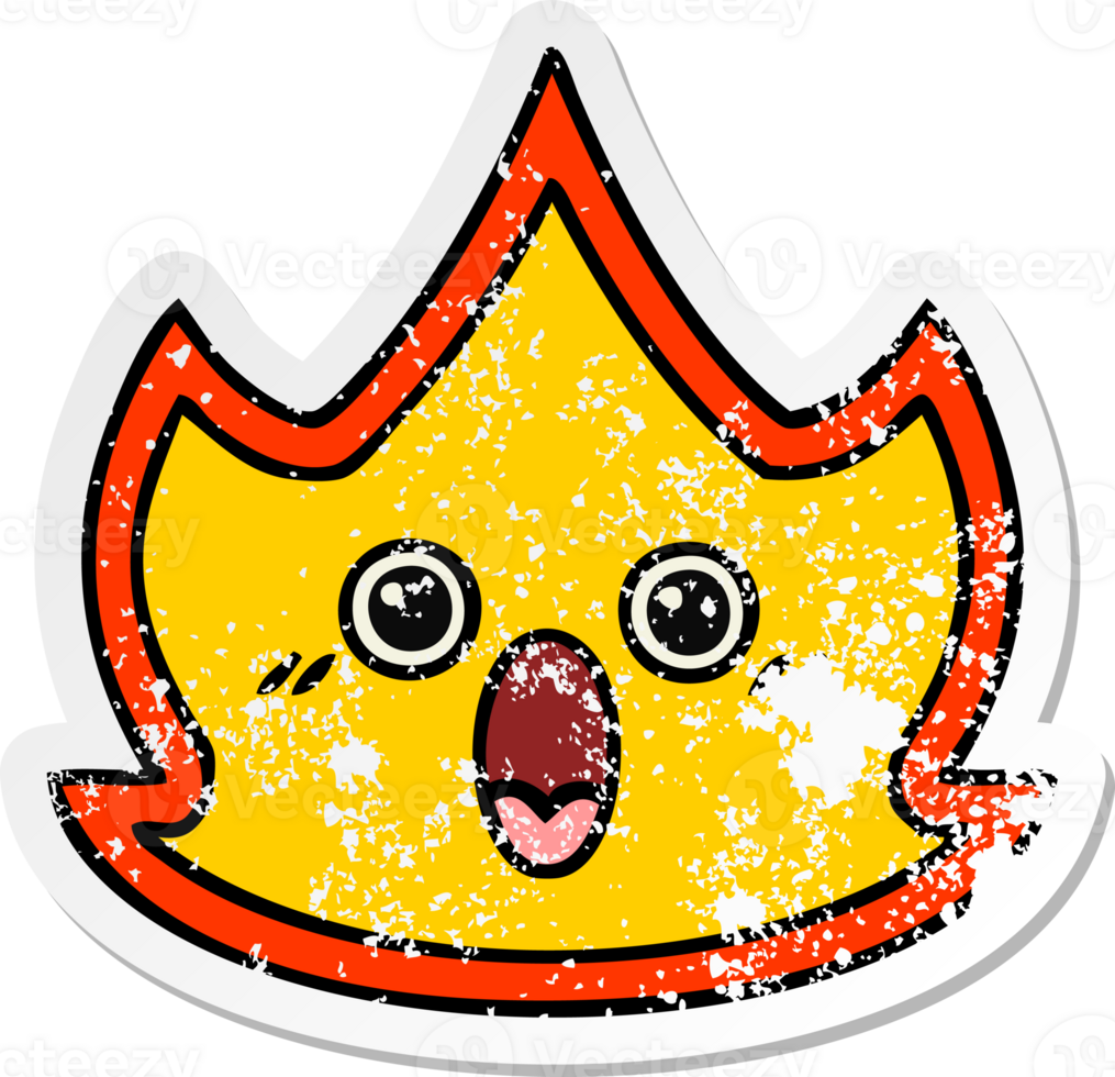 distressed sticker of a cute cartoon fire png
