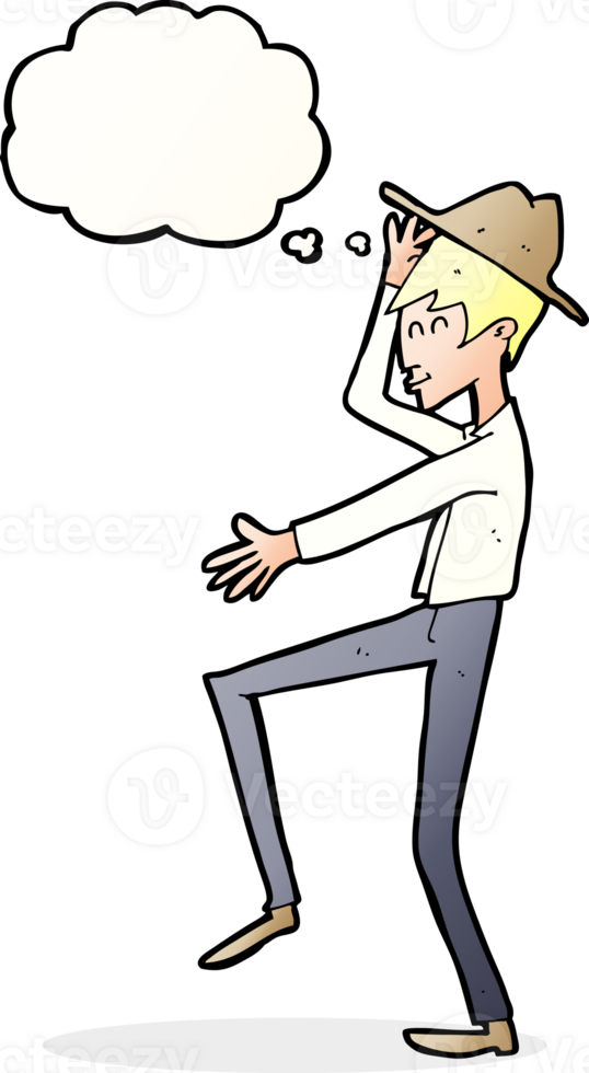 cartoon fashionable man with thought bubble png