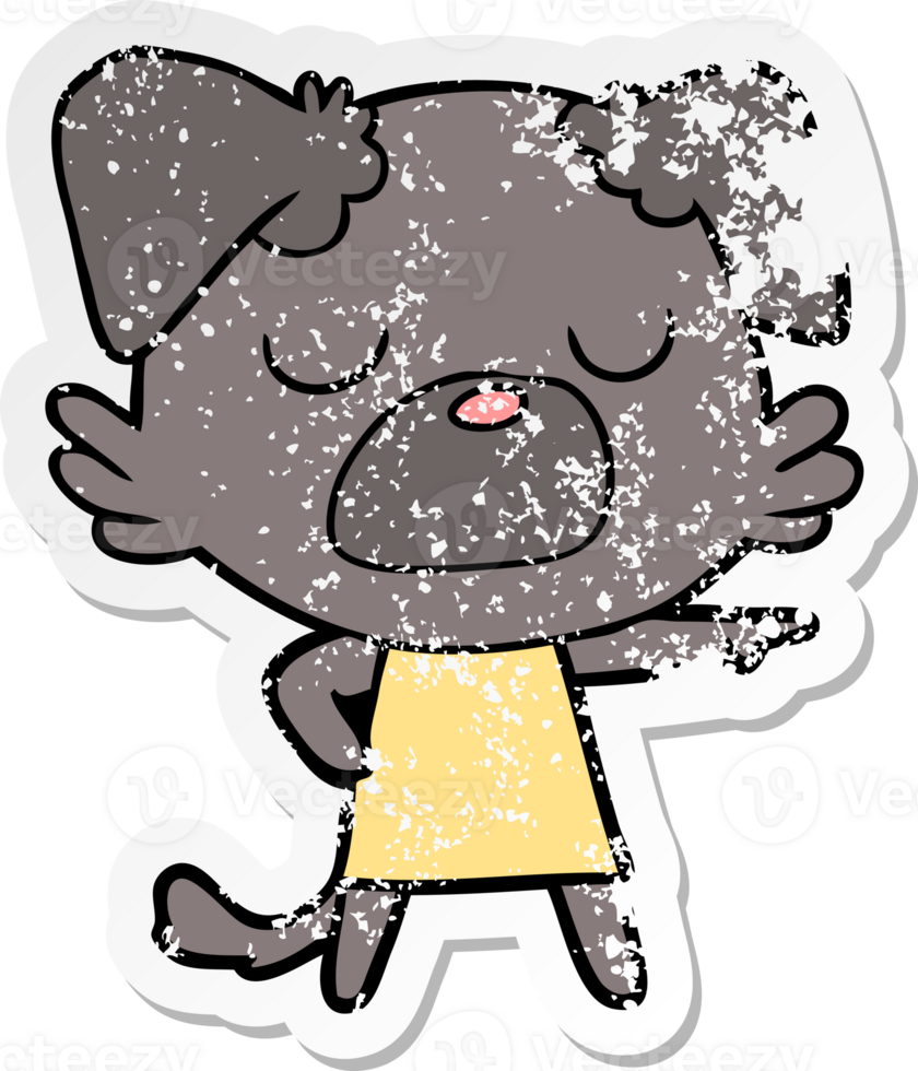 distressed sticker of a cartoon dog png