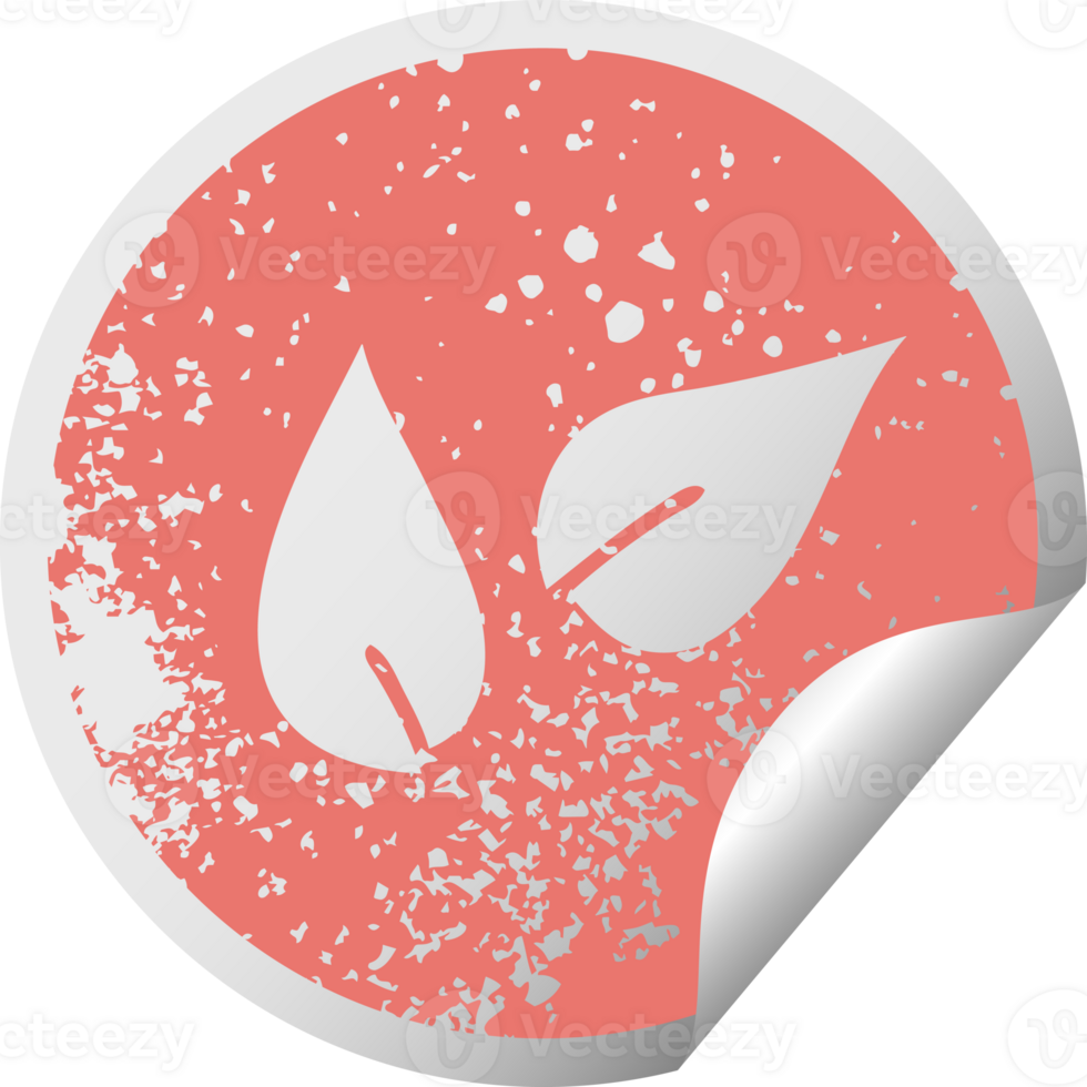 distressed circular peeling sticker symbol of a leaves png