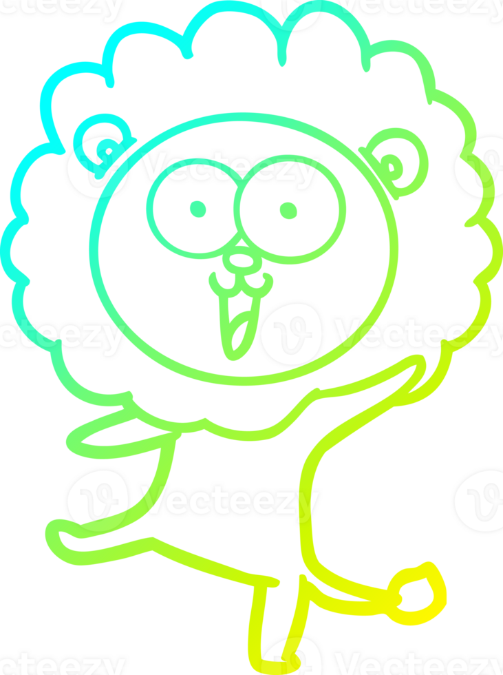 cold gradient line drawing of a happy cartoon lion png