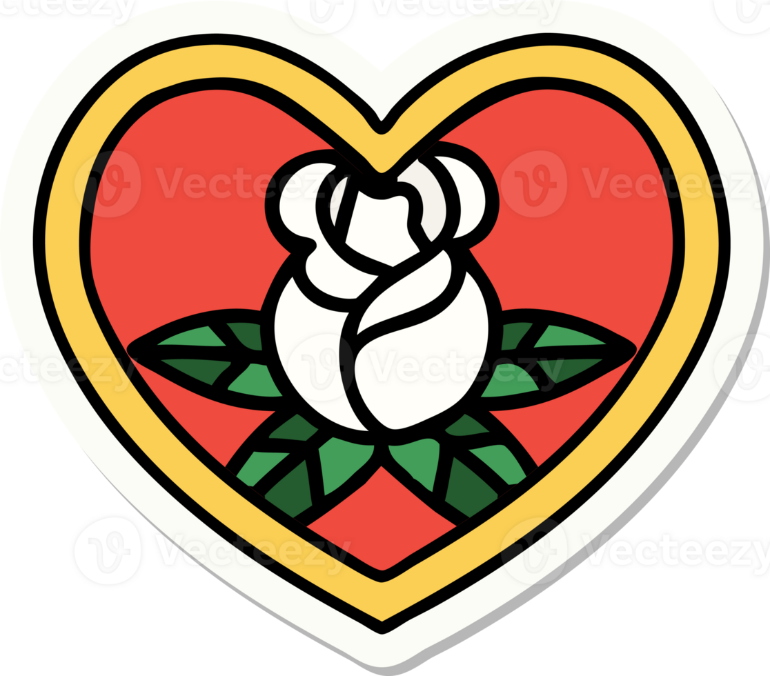 sticker of tattoo in traditional style of a heart and flowers png