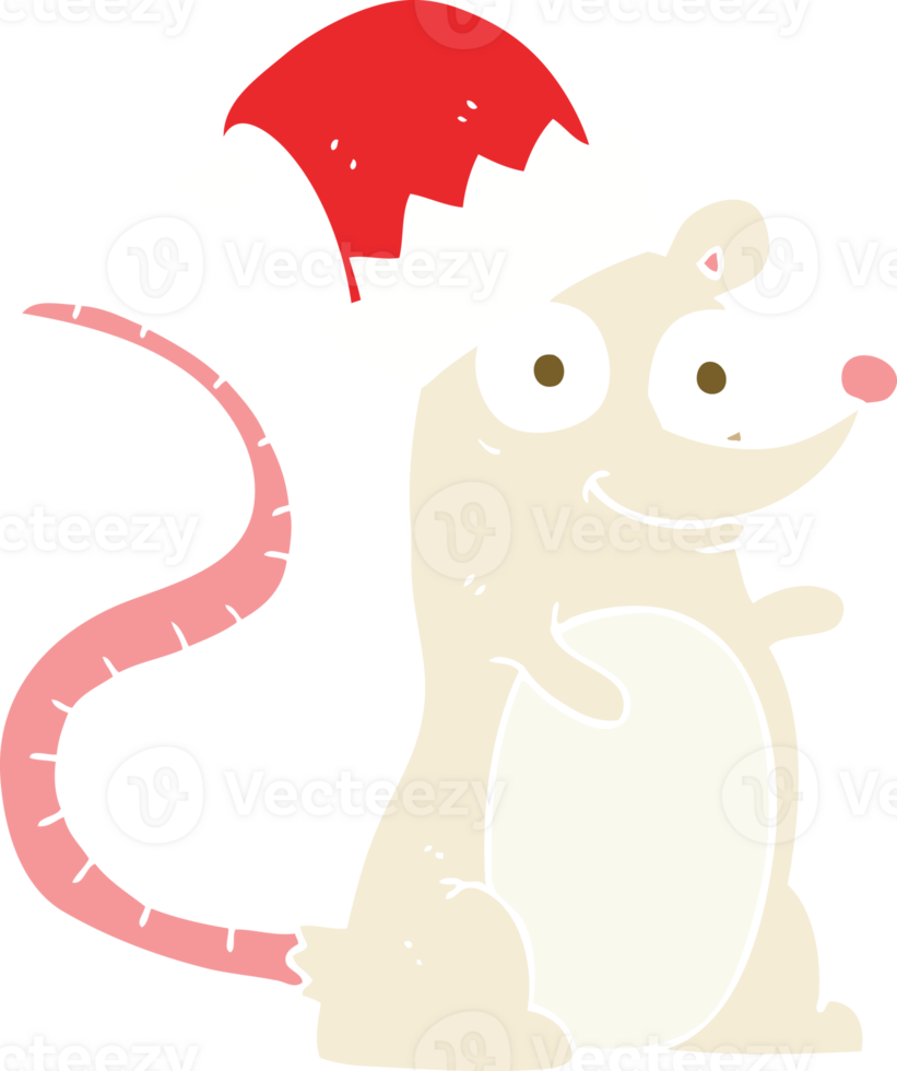 flat color illustration of mouse wearing christmas hat png