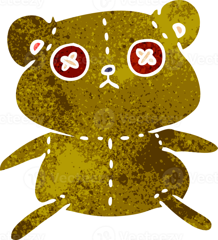 hand drawn retro cartoon of a cute stiched up teddy bear png