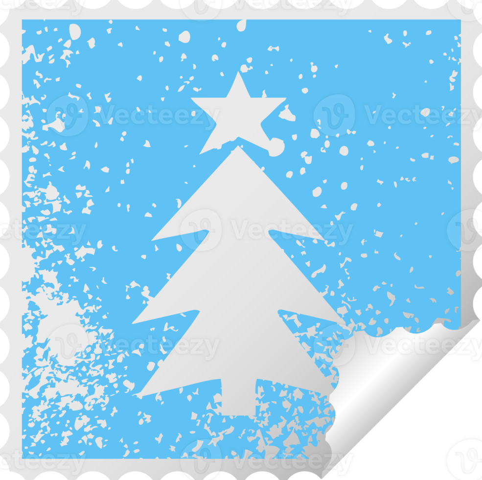distressed square peeling sticker symbol of a christmas tree png