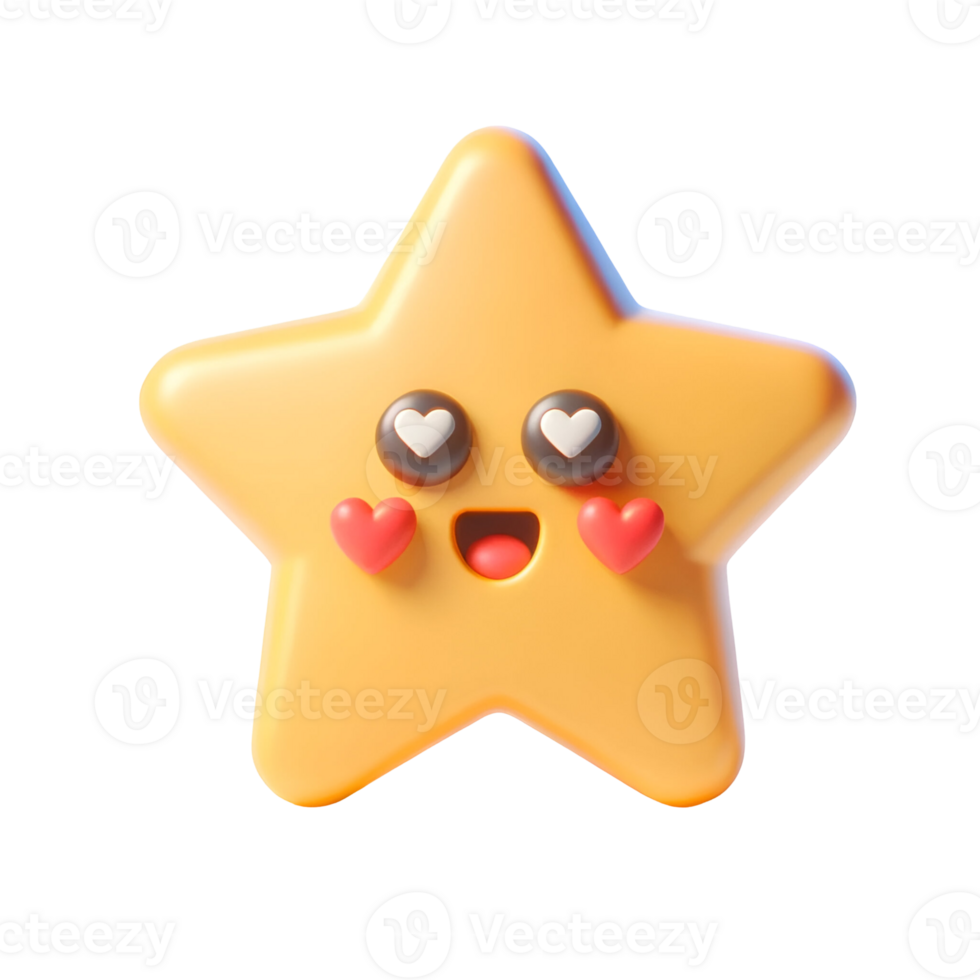 Illustration of cute star emoji with heart and eyes png