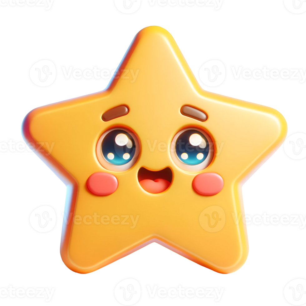 3d illustration of star emoji with happy face png