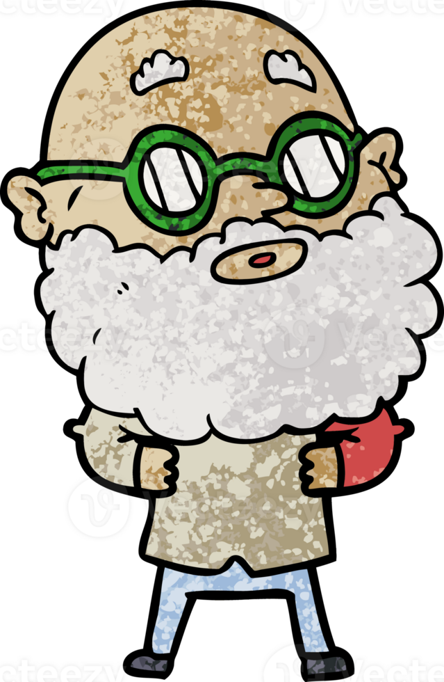 cartoon curious man with beard and glasses png