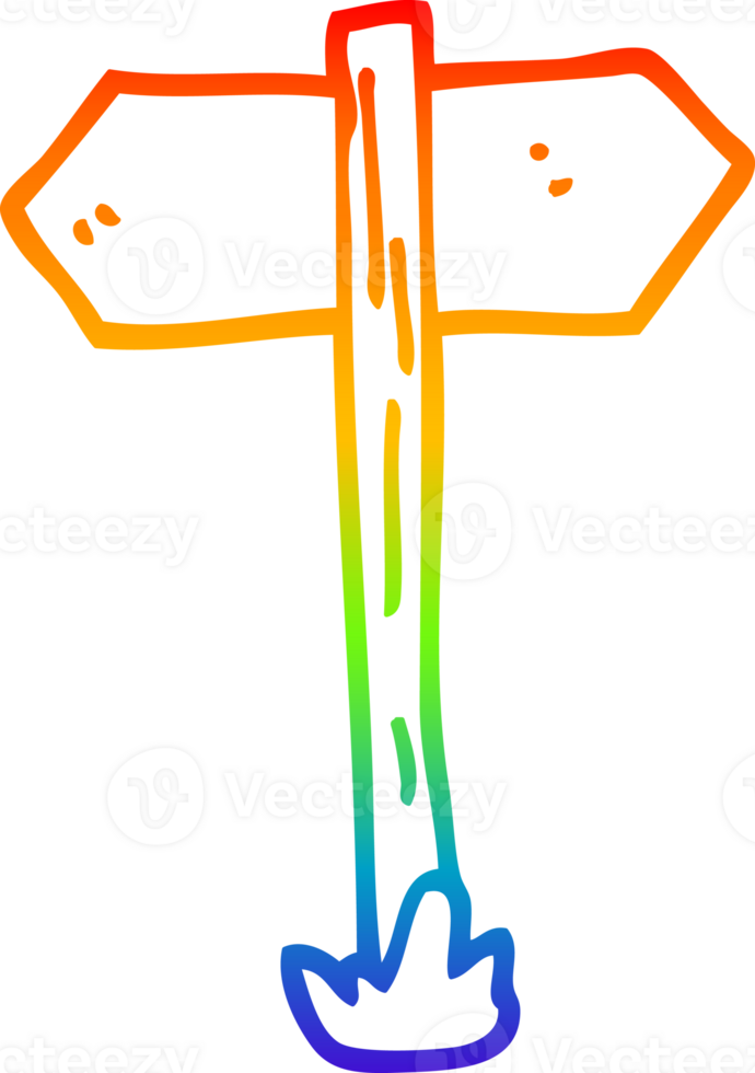 rainbow gradient line drawing of a cartoon sign posts png