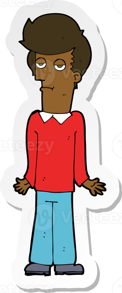 sticker of a cartoon bored man shrugging shoulders png
