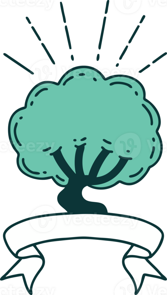 scroll banner with tattoo style tree png