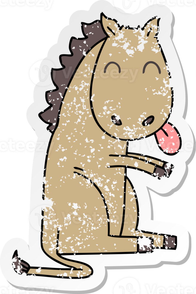 distressed sticker of a quirky hand drawn cartoon horse png